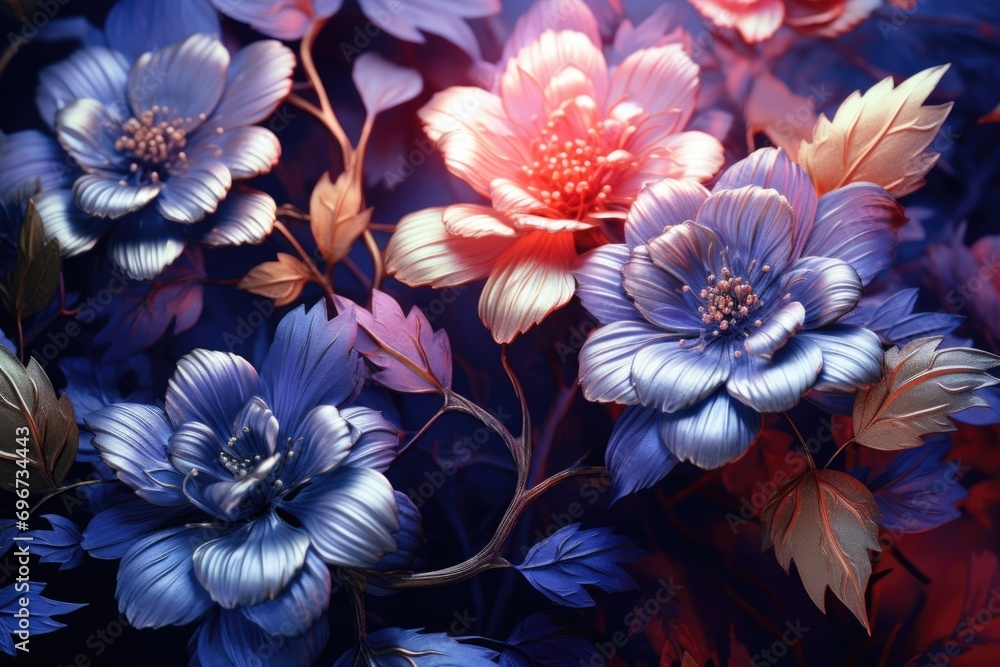 Poster A close-up view of a bunch of vibrant flowers. Perfect for adding a pop of color to any design project
