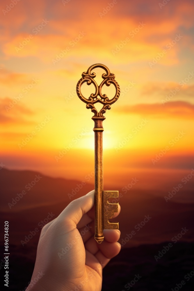 Aufkleber a person holding a golden key in their hand. versatile image for various concepts and ideas