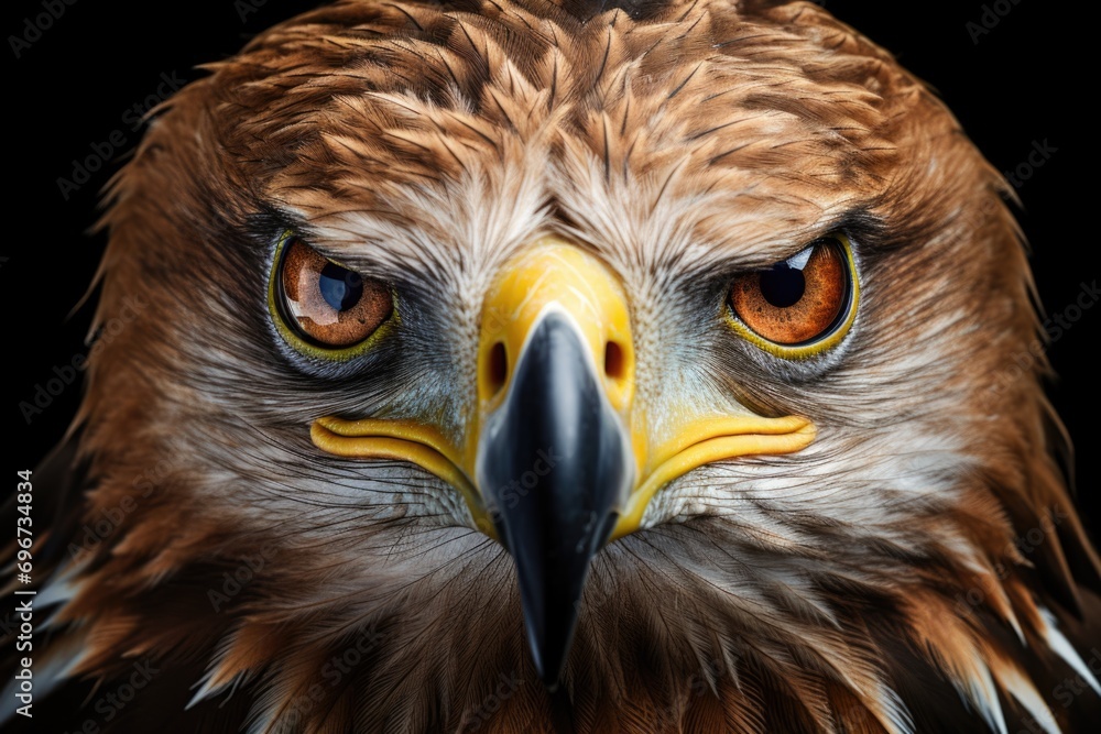 Poster a close-up view of a bird of prey. perfect for nature enthusiasts and wildlife photography