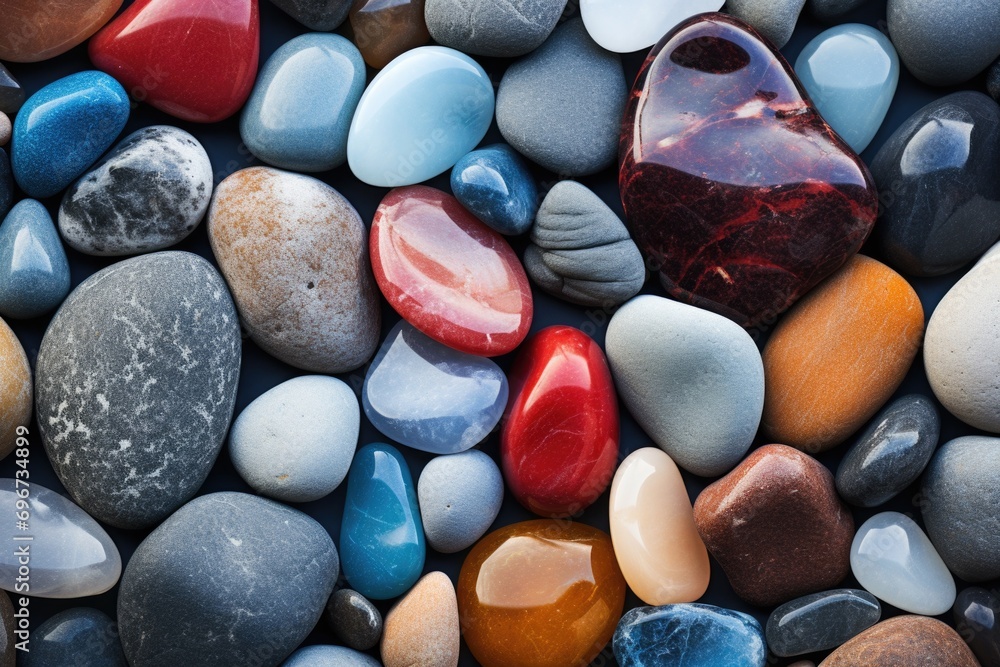 Poster A close-up view of a collection of rocks and stones. Suitable for various uses