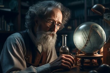 Amazing portrait of ancient professor art. Bearded scientist man academic researcher. Generate ai