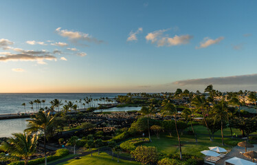 Beautiful aerial Waikoloa Beach vista at sunset, Big Island, Hawaii