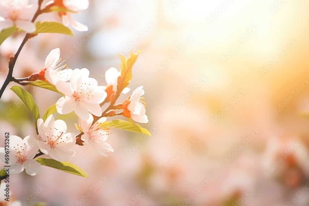 Poster a detailed view of a tree branch covered in vibrant flowers. perfect for adding a touch of nature to