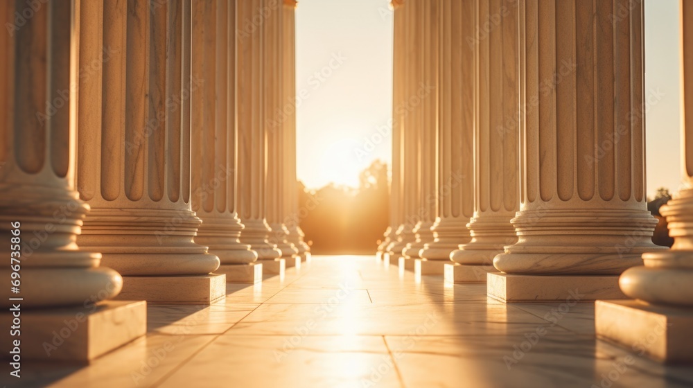 Aufkleber a row of pillars silhouetted against a stunning sunset. perfect for adding a touch of elegance and s