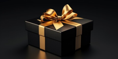 Obraz premium A black gift box adorned with a shiny gold bow. Perfect for any special occasion or celebration