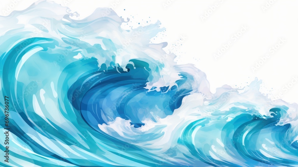 Poster A captivating image of a large blue wave crashing in the ocean. Perfect for various uses