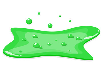 Green slime puddle vector isolated. Illustration of green splatter. Poisonous radioactive bubbly liquid.