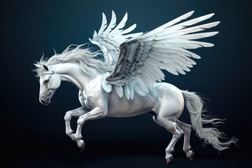 Obraz na płótnie Canvas A majestic white horse with beautiful wings on its back. Perfect for adding a touch of fantasy and enchantment to any project or design