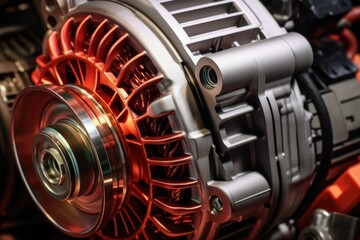 A detailed close up of a car's alternator motor. Perfect for automotive repair and maintenance concepts