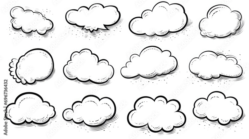 Poster Cartoon speech bubbles set on a plain white background. Ideal for adding text or dialogue to any design project