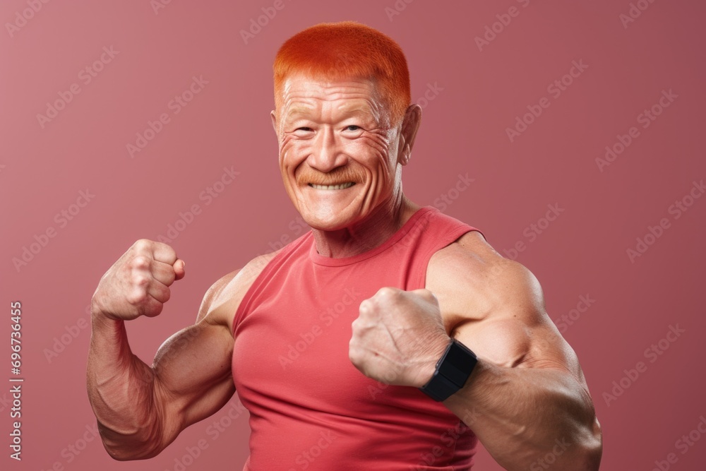 Poster a picture of a man with red hair wearing a red tank top. this versatile image can be used in various