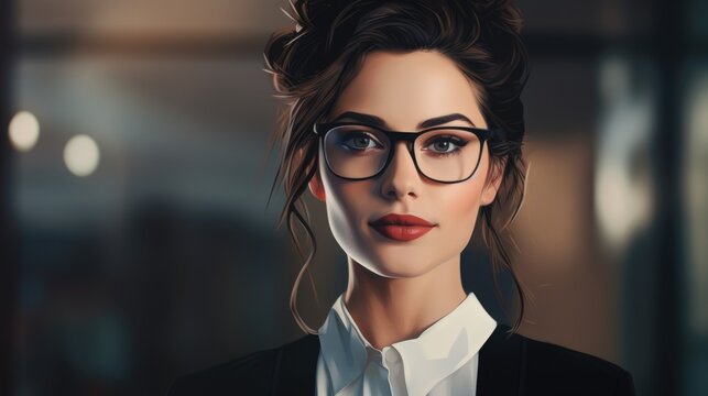 A woman wearing glasses and a white shirt. Suitable for professional or casual settings