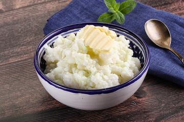 Homemade rice porridge with butter