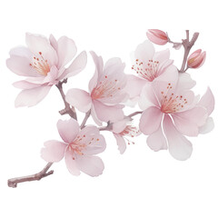 Cherry blossom or sakura branch isolated on white background. Spring Flowers. Watercolor illustration.