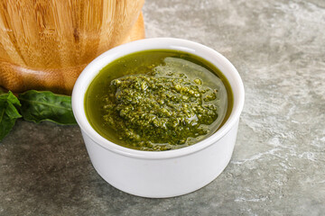 Homemade vegetarian basil pesto sauce