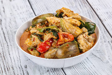 Thai red spicy curry with chicken