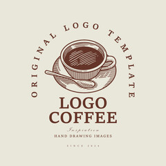 coffee cup logo design, hand drawing logo vintage coffee