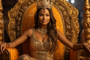 Fototapeta premium Elegant Indian Princess on a Throne