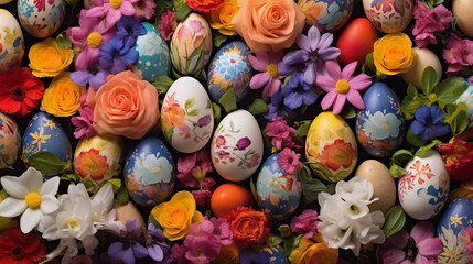 Colorful Easter Eggs with lots of flowers 