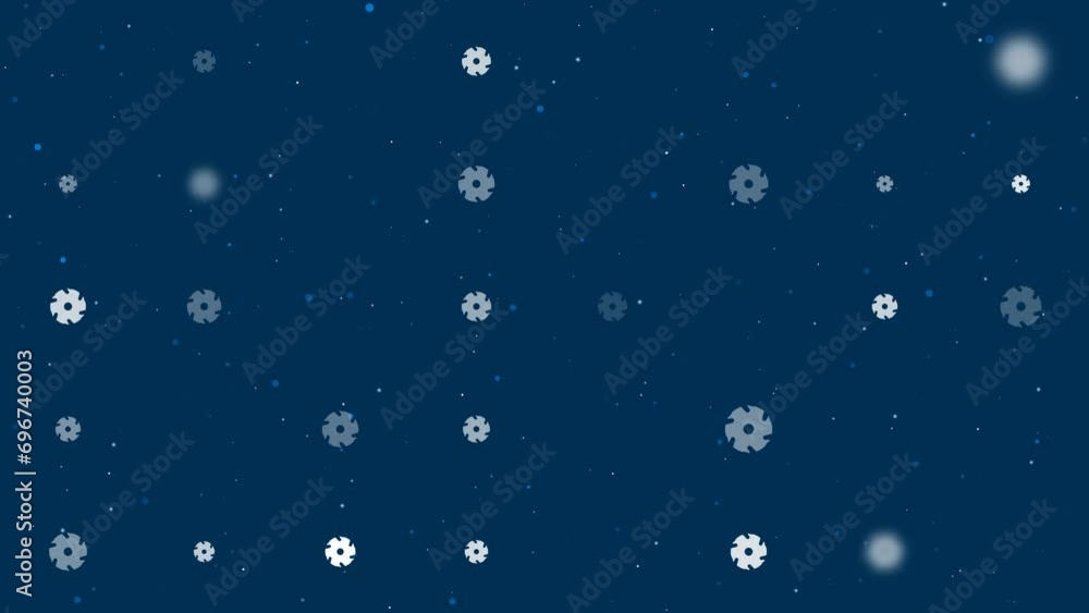 Poster template animation of evenly spaced milling disc symbols of different sizes and opacity. animation o