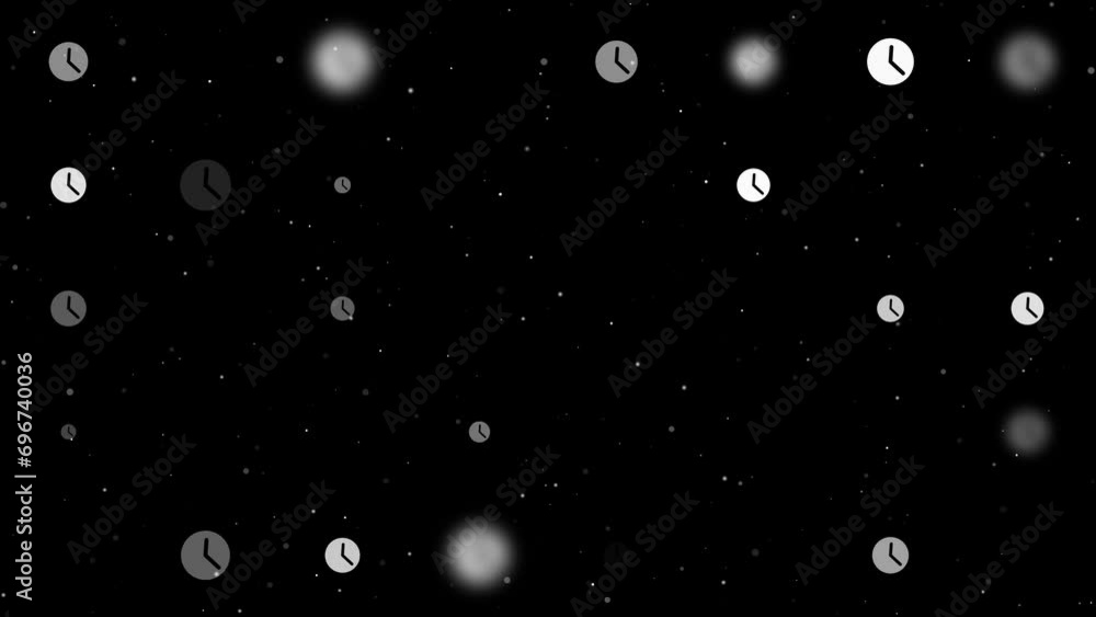 Poster template animation of evenly spaced time symbols of different sizes and opacity. animation of transp