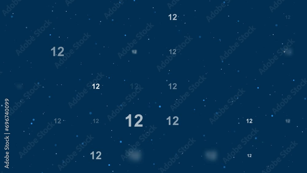 Poster template animation of evenly spaced twelve numbers of different sizes and opacity. animation of tran