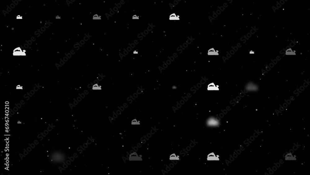 Poster template animation of evenly spaced electric plane symbols of different sizes and opacity. animation