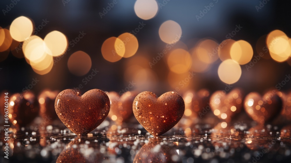 Sticker red heart christmas bokeh background