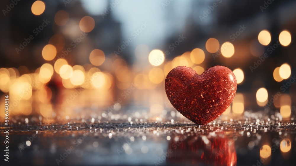 Wall mural red heart christmas bokeh background