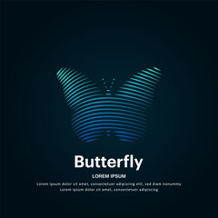 simple logo butterfly Illustration in a linear style. Abstract line art butterfly Logotype concept icon. Vector logo butterfly color silhouette on a dark background. EPS 10