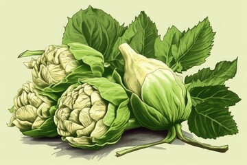 Fototapeta premium Wasabi Japan native plant illustration. Strong flavored spicy ingredient for sushi serving. Generate ai