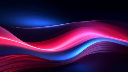 Keuken spatwand met foto Neon blue and pink color strip wave paper on black. Abstract horizontal background © Dzmitry Halavach