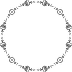 Snowflake circle frame. Winter snowflake round border.
