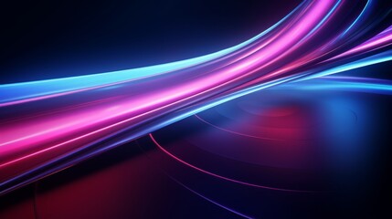 Neon blue and pink color strip wave paper on black. Abstract horizontal background