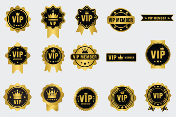 Set of VIP golden badges and labels - obrazy, fototapety, plakaty
