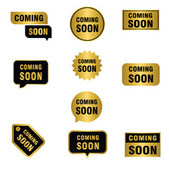 Fototapeta premium Set of coming soon golden banners, coming soon gold signs