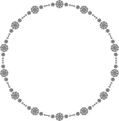 Naklejka premium Snowflake circle frame. Winter snowflake round border.
