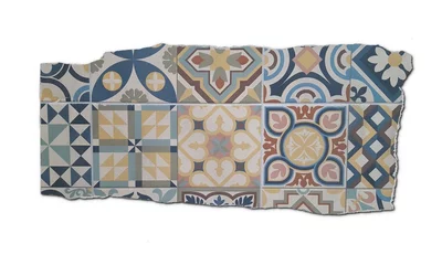 Foto auf Acrylglas Portuguese sample cutout tiles pattern Azulejo design seamless background of vintage mosaics set © OceanProd