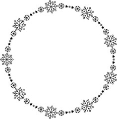 Snowflake circle frame. Winter snowflake round border.