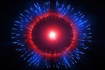 Supernova-like red firework with dark background