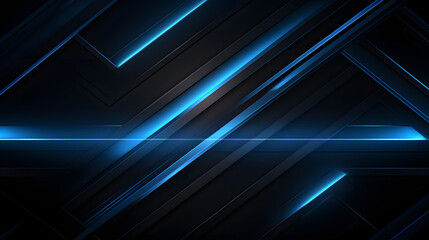 Beautiful abstract futuristic dark background with with many lines neon blue glow