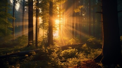 Soft warm light seeping through the trees
