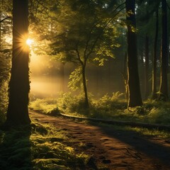Soft warm light seeping through the trees
