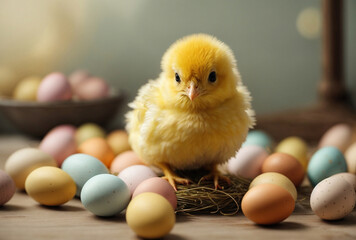 chicken and easter eggs