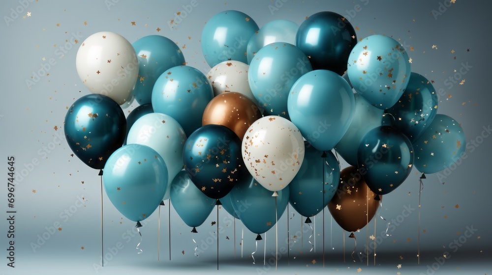 Sticker birthday background with realistic balloons