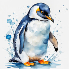 Penguin in watercolor painting style.	