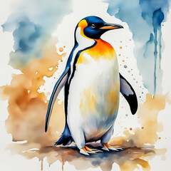 Penguin in watercolor painting style.	