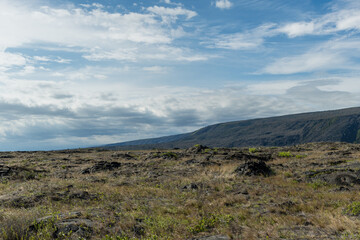 Scenic panoramic vista of the coastal area at the Volcanoes National Park on the Big Island of Hawaii
