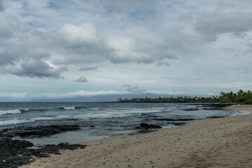 Scenic panoramic view of the west coast of the Big Island of Hawaii on a beautiful cloudy day