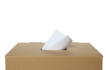 PNG, Box with voting paper, isolated on white background, close up